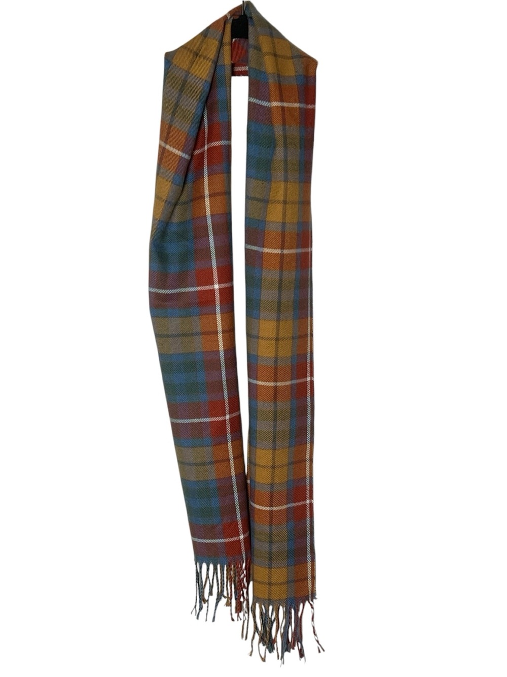 Scotch House autumn toned plaid scarf with fringe